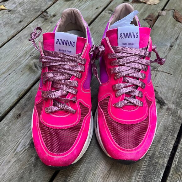 Golden Goose Running Sole Sneakers Pink Metallic Suede Size 40 - Picture 3 of 9